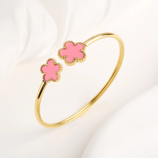 New Creative Stainless Steel Plant Five-Leaf Flower Open Bangle Simple for Woman Girl Fashion Party Jewelry Accessories Clover